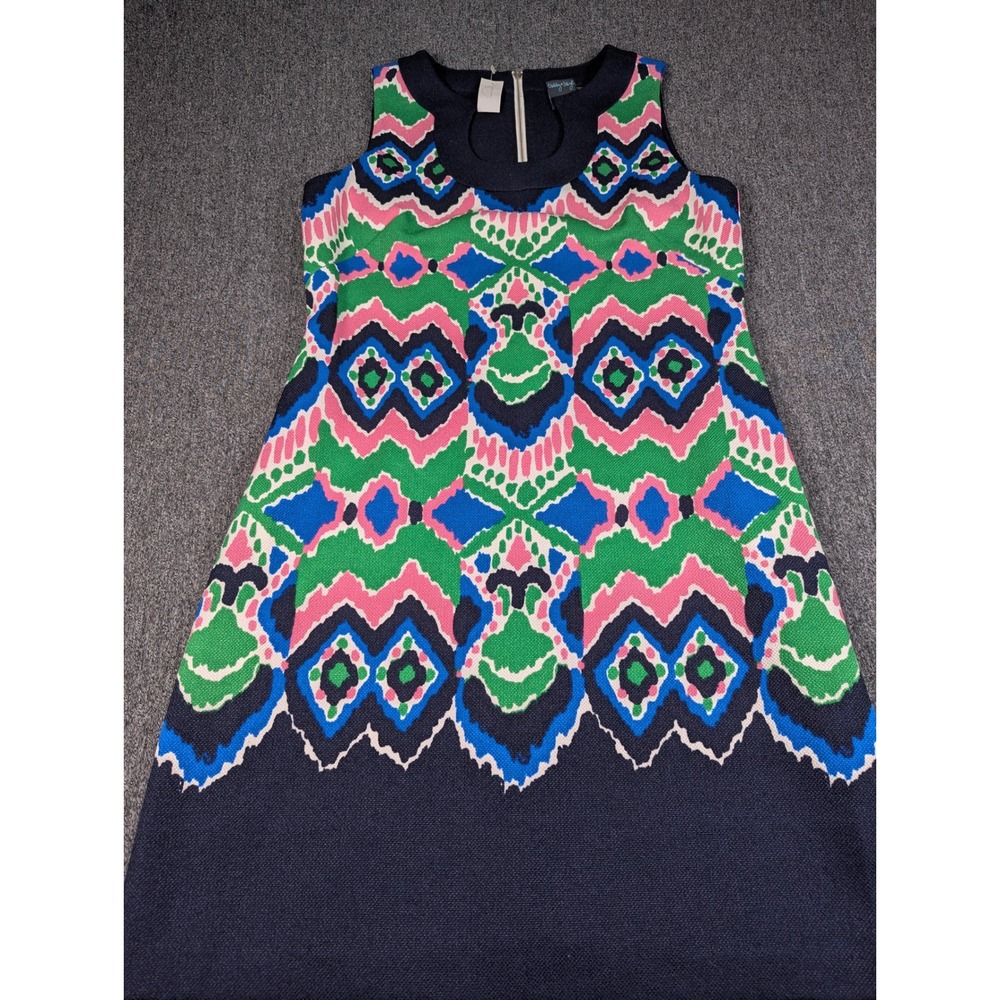 Gabby Skye Womens Navy Blue Pink Green Geometric Shift Dress Size 10